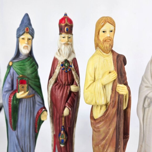 Nativity Scene Tall Skinny Porcelain Figures 5 Pcs Mary Joseph Baby Wise Man 10" - Picture 2 of 13